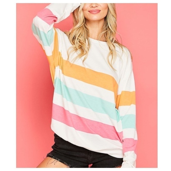Color Block Oversized Striped Top - Picture 4 of 5